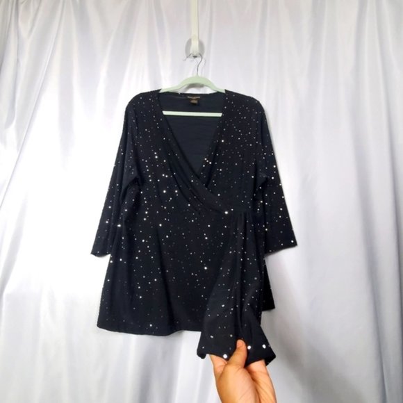 Susan Lawrence size 2X black sparkly top - Picture 4 of 8